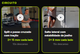 Treinos específicos no app